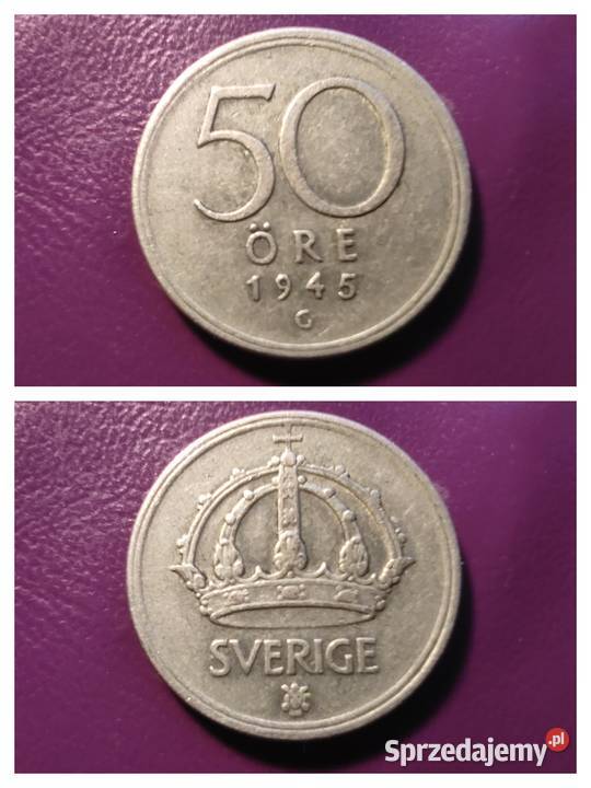 Moneta 50 ORE 1945 G SZWECJA Srebro ŁadnaRzadka Pruszków