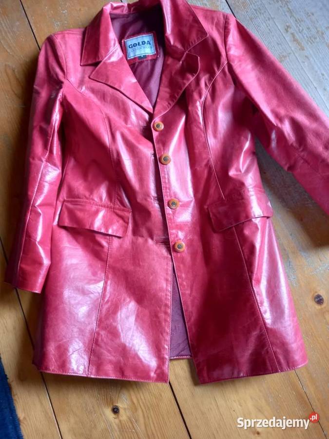 Płaszcz damski ze skóry czerwony Szczyrk