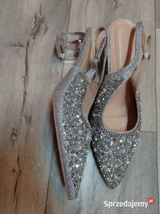 4344 Srebrne bogato zdobione czółenka wieczorowe 28.5cm Kraków