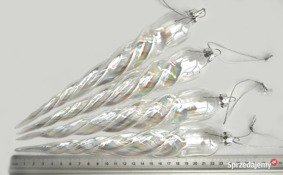 Bombki szklane tradycyjne duże sople iryzowane przezroczysty