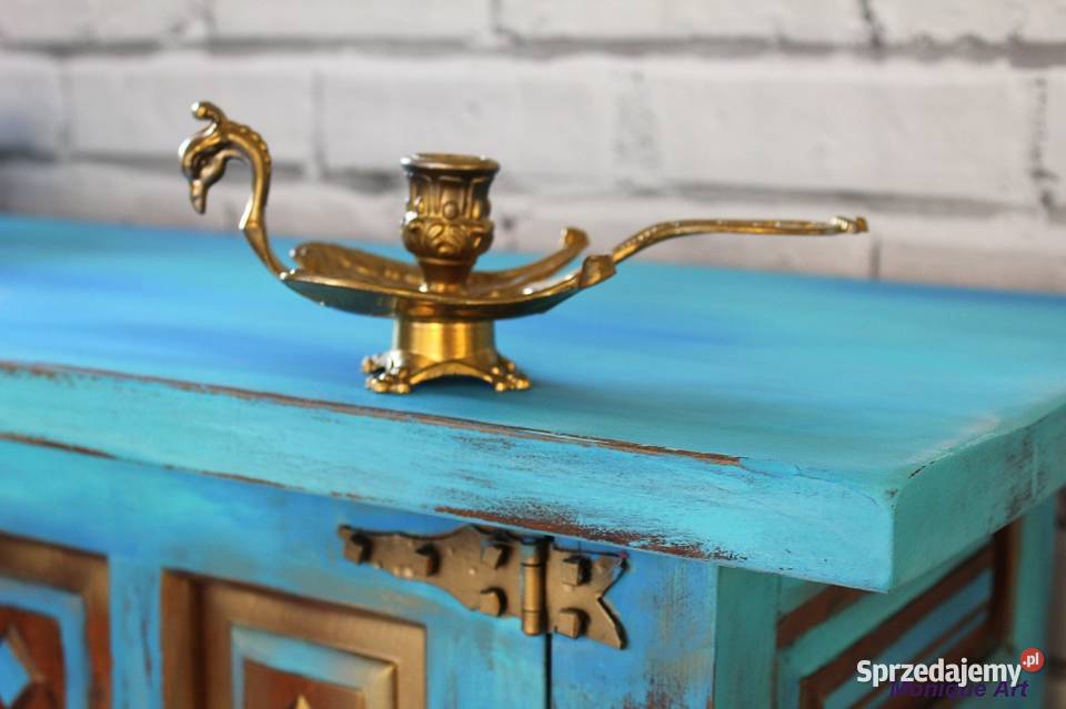 Turkusowa komoda boho oryginalna 35.5cm dolnośląskie Jelcz-Laskowice