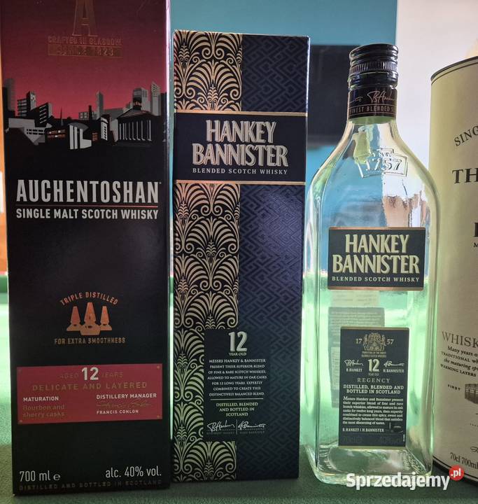 Butelki i kartony 12letnich whisky dolnośląskie Domasław