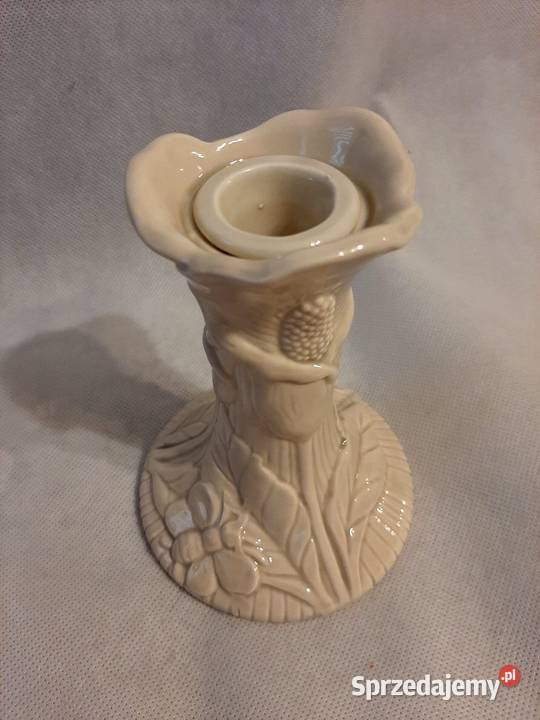 Świecznik porcelanowy w kolorze kremowym łąka 3D Porcelana i szkło Inowrocław