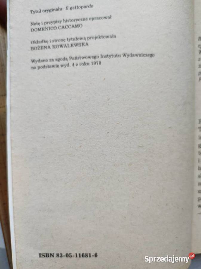 Lampart Lampedusa książka powieść włoska Kielce sprzedam