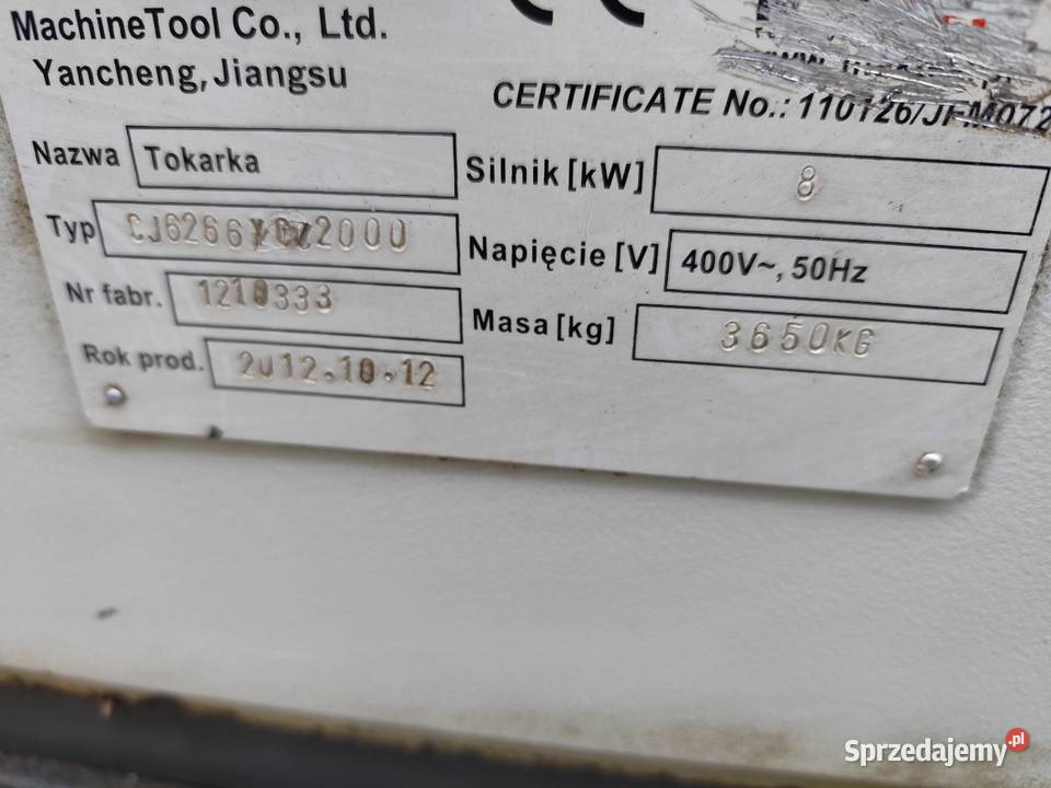 Tokarka do metalu 660x2000 przelot 106 mm Maków Podhalański