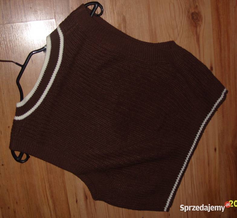 Wełniana Czekoladowo Kremowa kamizelka HM r S Swetry i golfy