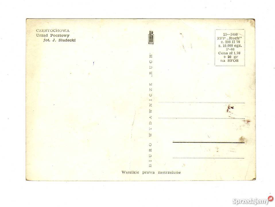 CZĘSTOCHOWA URZĄD POCZTOWY POCZTÓWKA CZARNO