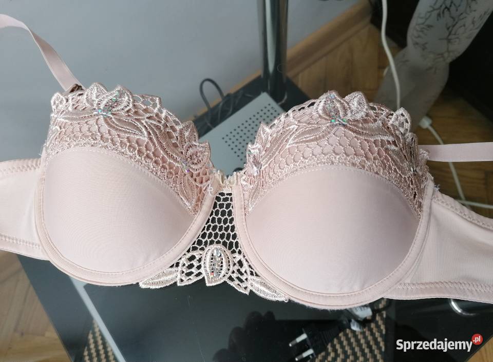 ELEGANCKI BEŻOWY BIUSTONOSZ Z KORONKĄ I CEKINAMI Push-up Łódź sprzedam