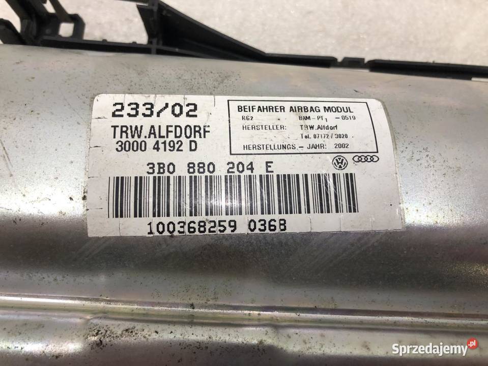 AIRBAG PASAŻERA VOLKSWAGEN PASSAT B5 3B0880204 osobowe wielkopolskie