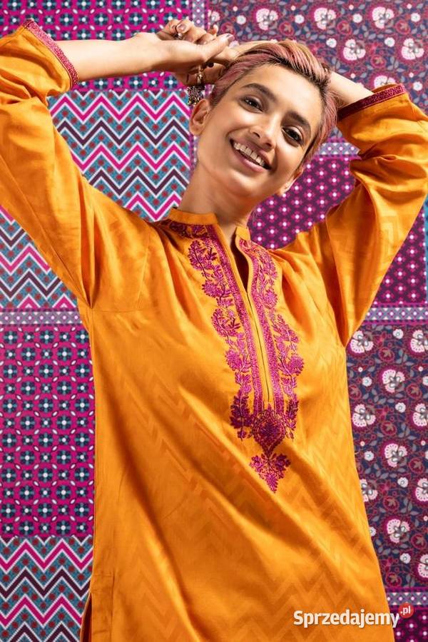 Pomarańczowa tunika Bollywood XL 42 kameez haft Bluzki i koszule Szczecin