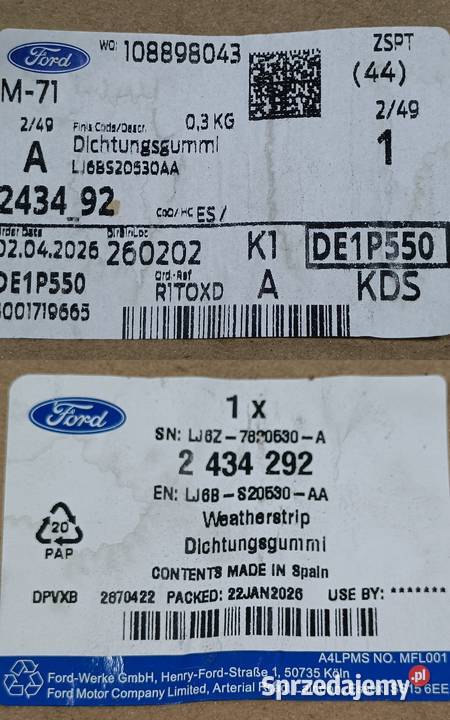 FORD KUGA ESCAPE 20 USZCZELKA DRZWI PRAWY PRZÓD Pleszew