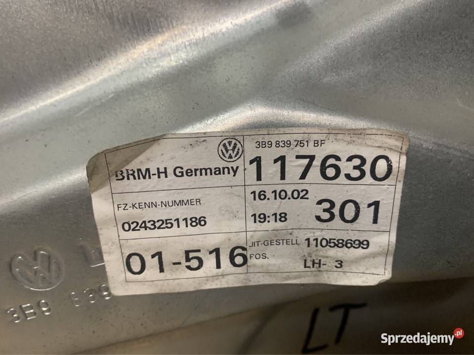 Mechanizm podnoszenia szyby LT 3B9839751 vw Rok produkcji 2003 zachodniopomorskie Szczecin