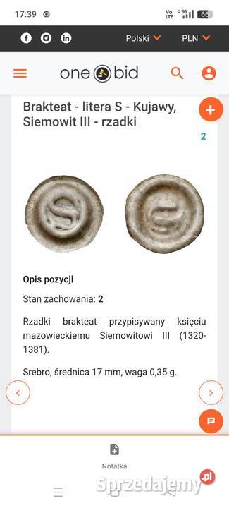 Brakteat Siemowit III S 13201381 Kujawy litera S Nisko