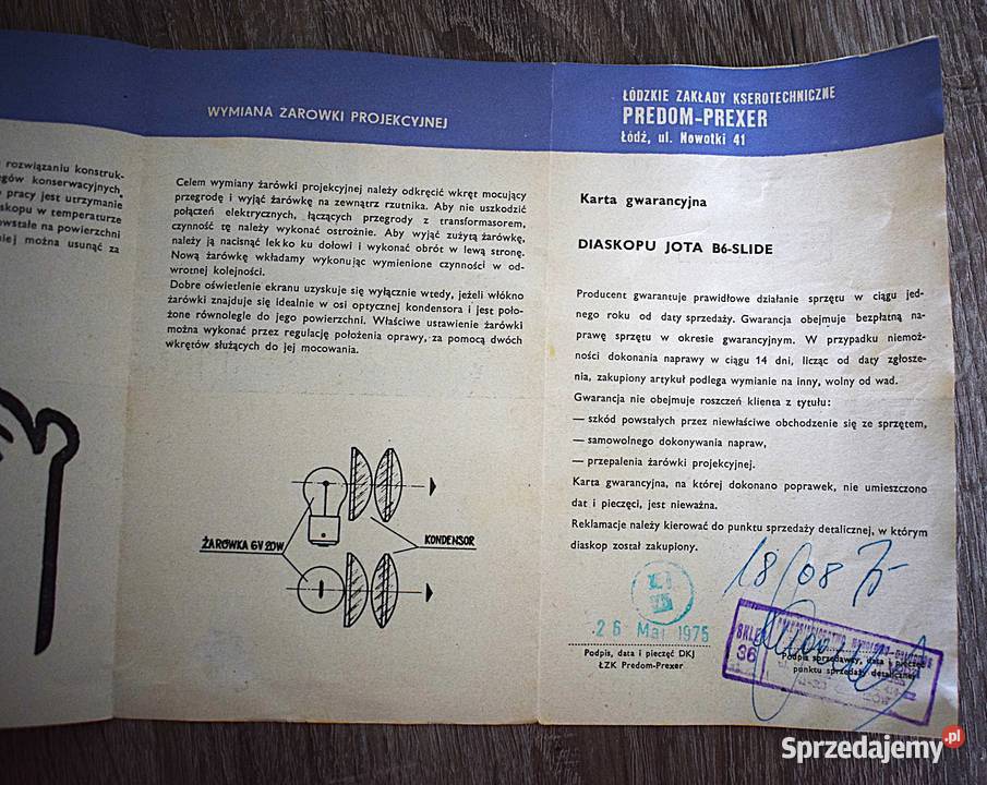 Instrukcja do rzutnika diaskopu JOTA B6 Slide Chełmno sprzedam