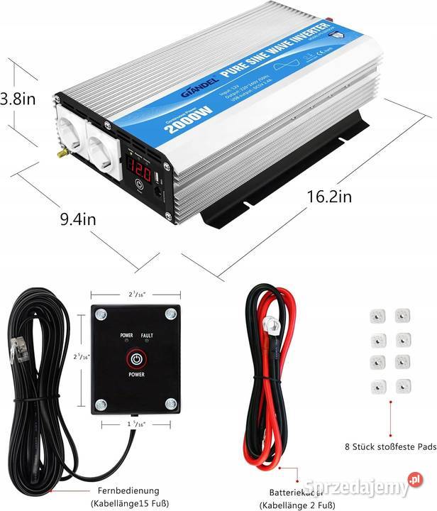 GIANDEL Inwerter 2000W 12V230V Czysty Sinus 2xEU Elektronika mazowieckie Myszyniec