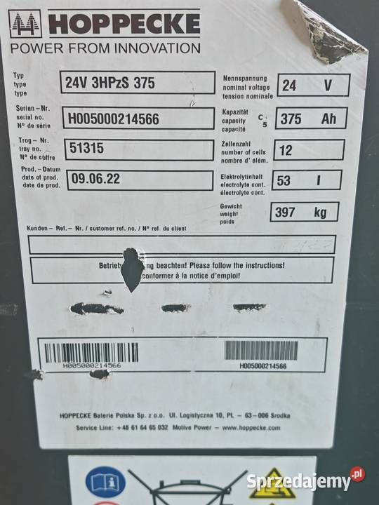 Bateria trakcyjna 24V 465 Ah375Ah395Ah Łańcut