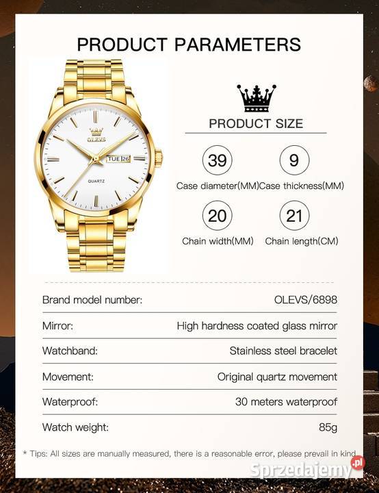 Klasyczny zegarek męski złoty bransoleta lubuskie Gorzów Wielkopolski