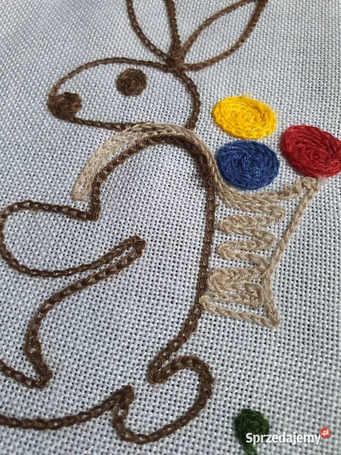 bieżnik ręcznie haftowany zajączkrękodzieło Zabrze