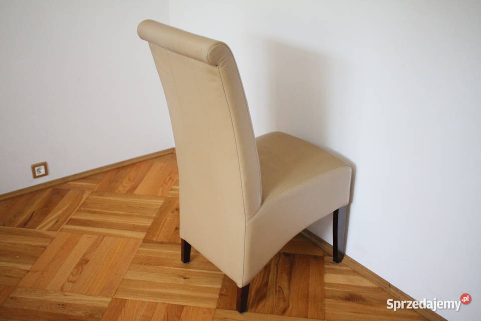 Krzesła tapicerowane jasna skóra ładne Góra