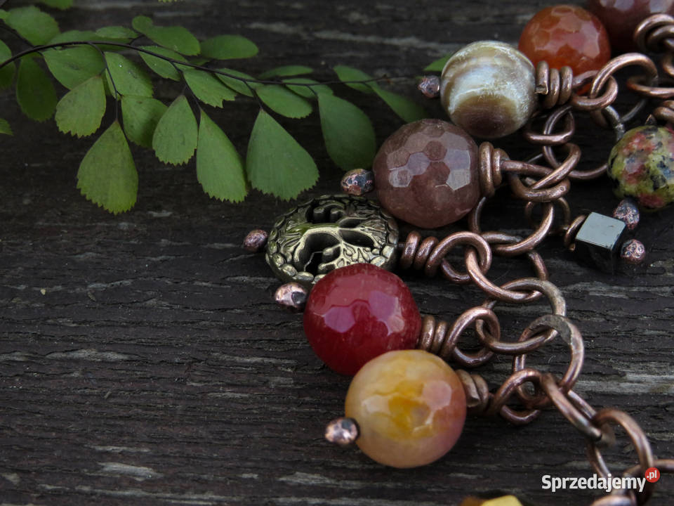 Miedziana bransoletka mix kamieni Wieliczka