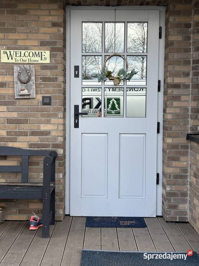 Drzwi zewnętrzne drewniane białe ANGIELSKIE Grzybno