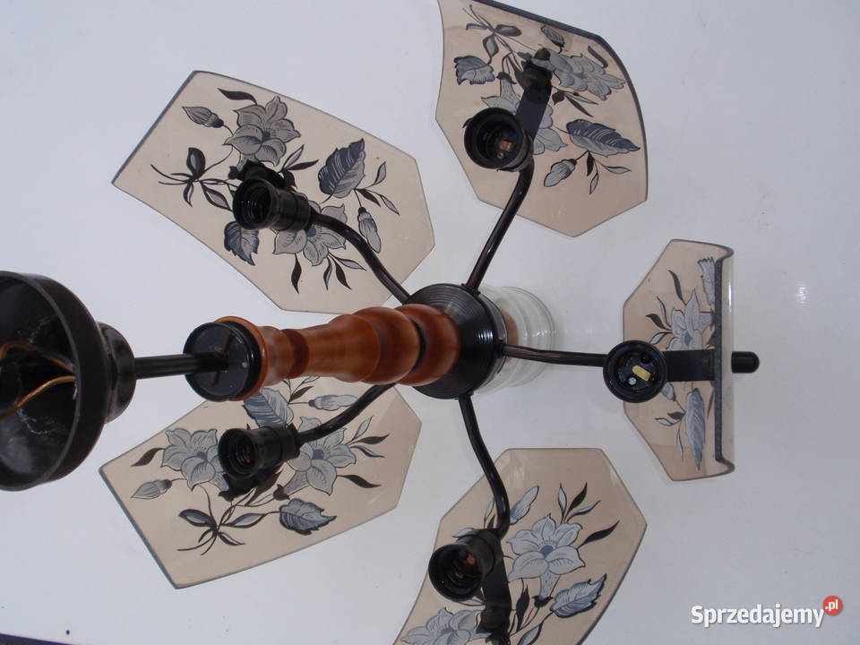 Lampa żyrandol pięcioramienny szkło motyw łódzkie Łódź sprzedam