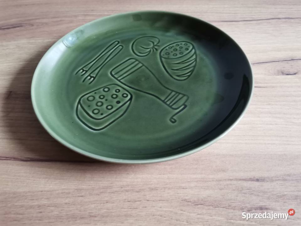 Stary talerz zielony porcelit Pruszków design Katowice sprzedam