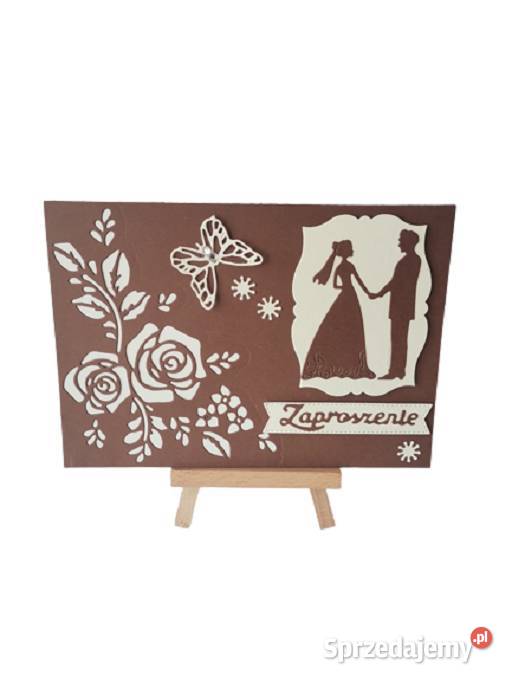 Zaproszenia Ślub Para Młoda Łączona Róża B6 Brąz Rękodzieło