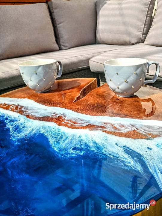 Stolik kawowy z żywicy epoksydowej i dębu efekt świętokrzyskie Starachowice