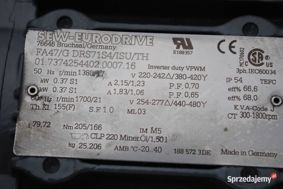 Motoreduktor 037kw 17obrmin Firmy SEW Kargowa