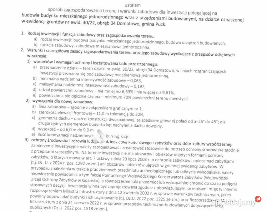 Działka 1041m2 Domatowo kanalizacja Sprzedaż pomorskie