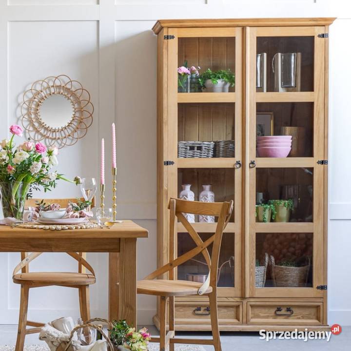 Witryna drewniana przeszklona woskowana VIT107 Szafy, regały, półki Maków Podhalański