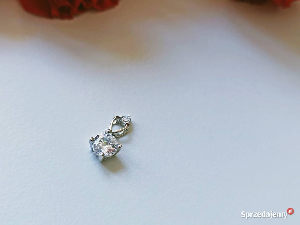 Zawieszka okrągłe oczko delikatna cyrkonia biała srebrne Warszawa
