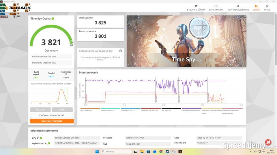 Komputer Gamingowy i73770K GTX 1650 16GB SSD HDD Pozostałe Ostrów Wielkopolski