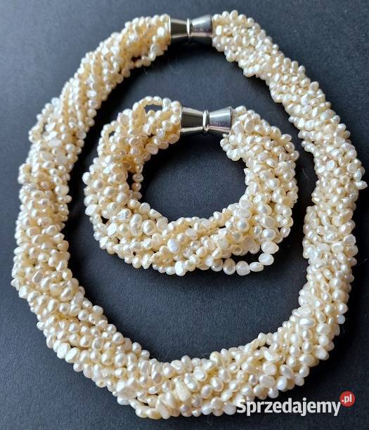 BIAŁE BAROKOWE PERŁY NATURALNE NASZYJNIK I śląskie Częstochowa