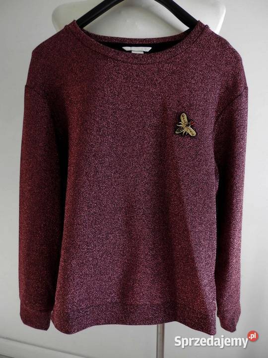 Bluza HM Bordowa Burgund z Brokatem i Broszką Łomża