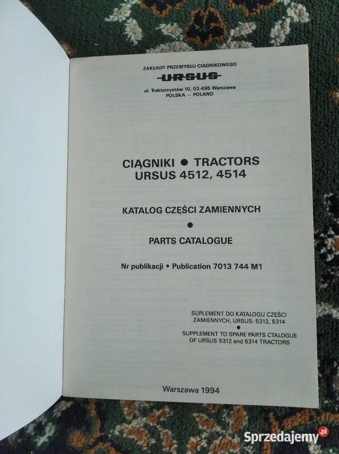 Katalog części ciągnika Ursus 45124514 suplement Lublin sprzedam