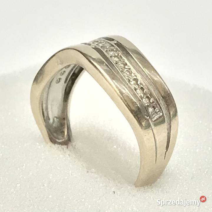 Złoty PIERŚCIONEK 14K BIAŁE złoto KAMIENIE cud złote