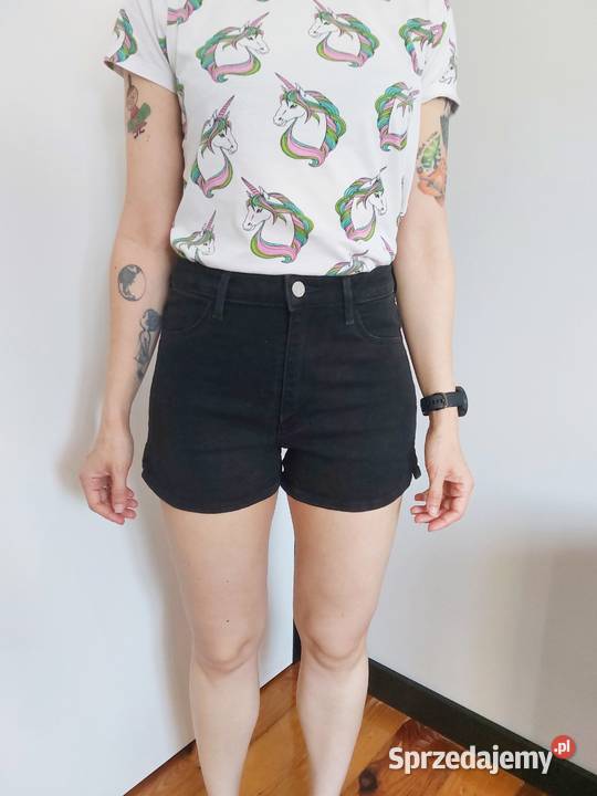 shorty czarne HM S 36 damskie wysoki stan denim