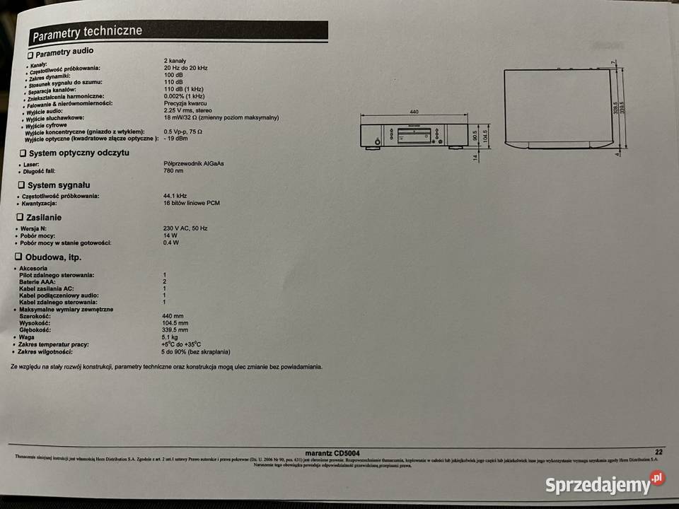 Odtwarzacz MARANTZ CD5004 i solidne brzmienie sprzedam