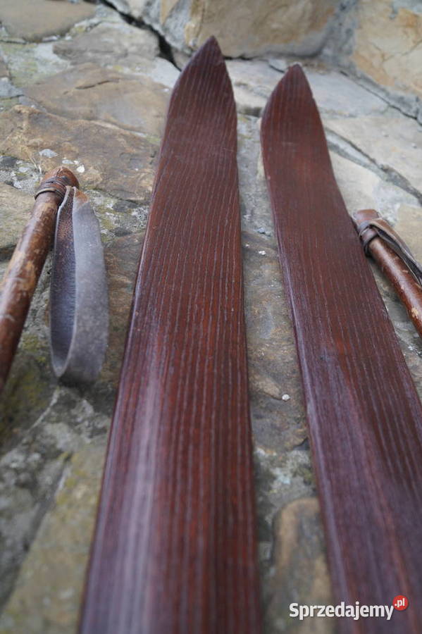 Stare narty jesionowe 198 kijki laskowe