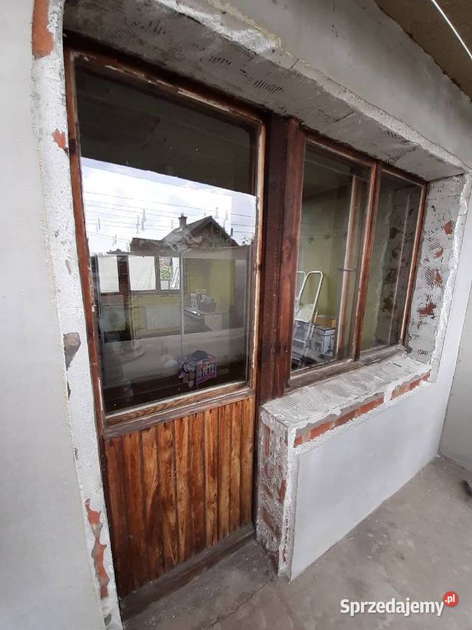 Drzwi + okno balkonowe drewniane