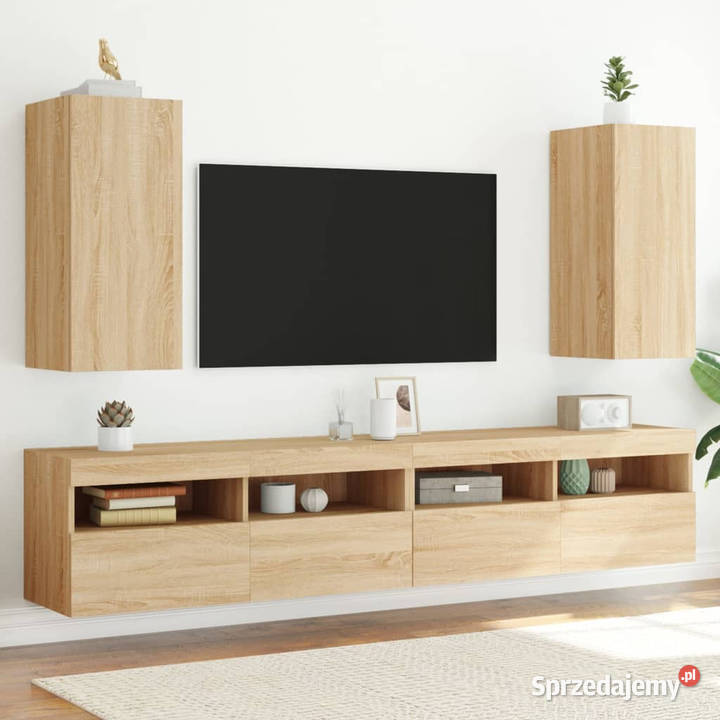 Ścienne szafki TV z LED 2 dąb sonoma 305x35x70 Warszawa