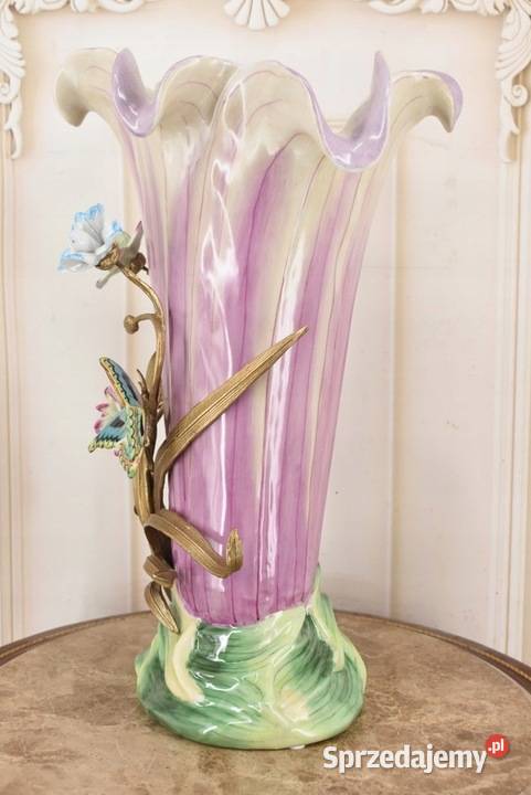 Porcelanowy Fioletowy Wazon Ważki Motyle Kwiaty małopolskie Kraków