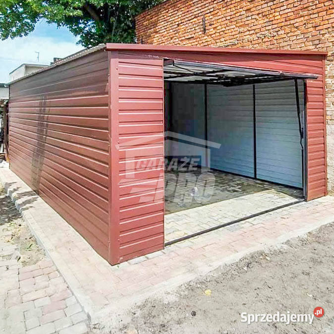 Garaż Blaszany 45x7m Brama uchylna Ciemny Brąz