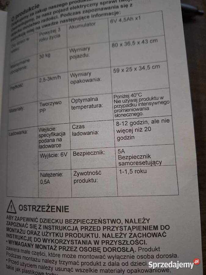 Motorek z napędem elektrycznym 3 lata+ Rybie