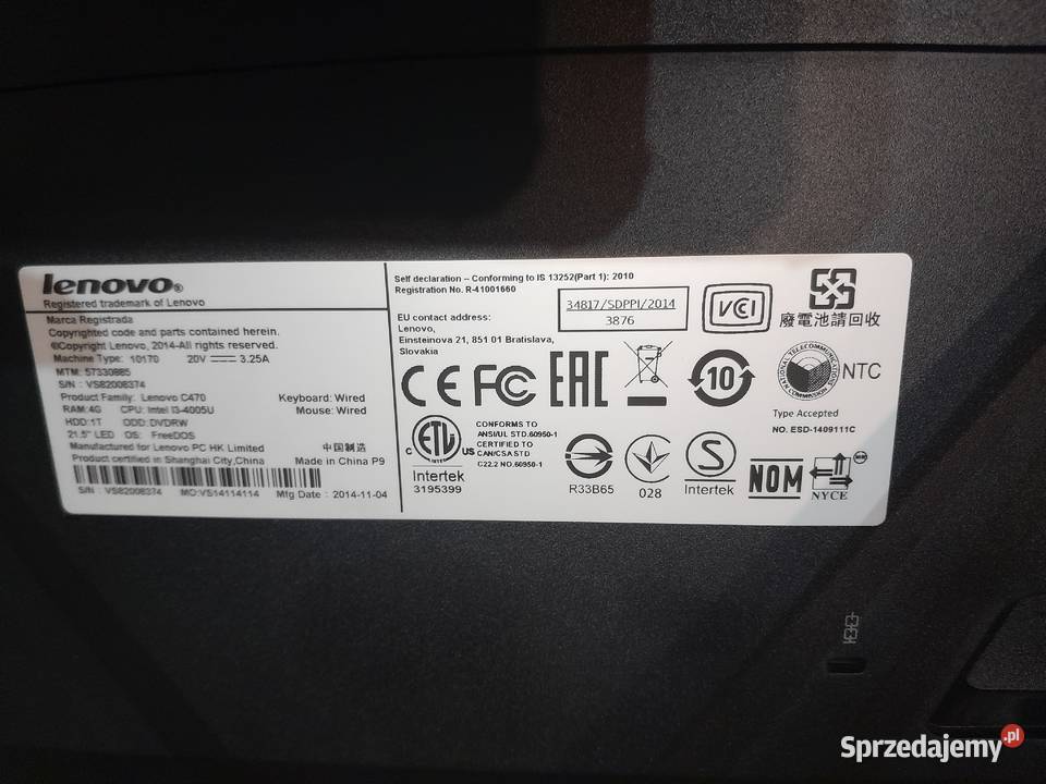 Komputer Lenovo C470 Typ 10170 All in One Taktowanie procesora 1700 Wieliczka