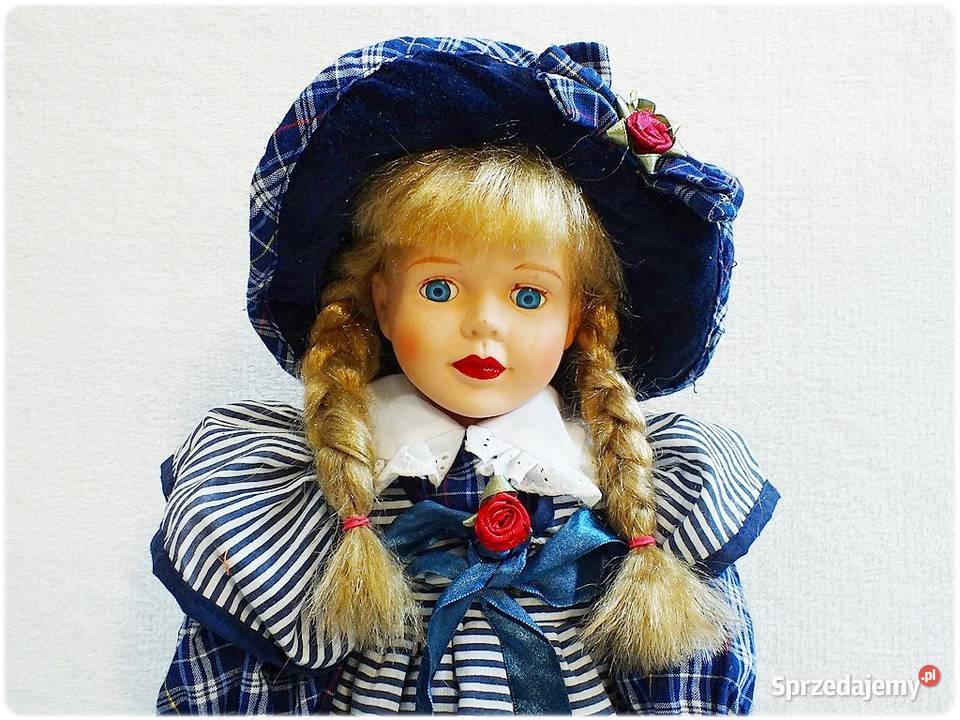 Porcelanowa stara Lalka na stojaku wys55