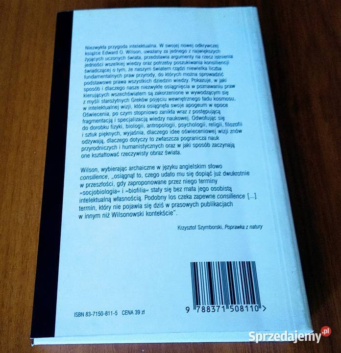 Konsiliencja jedność wiedzy Edward O Wilson Książki i Podręczniki Gdańsk