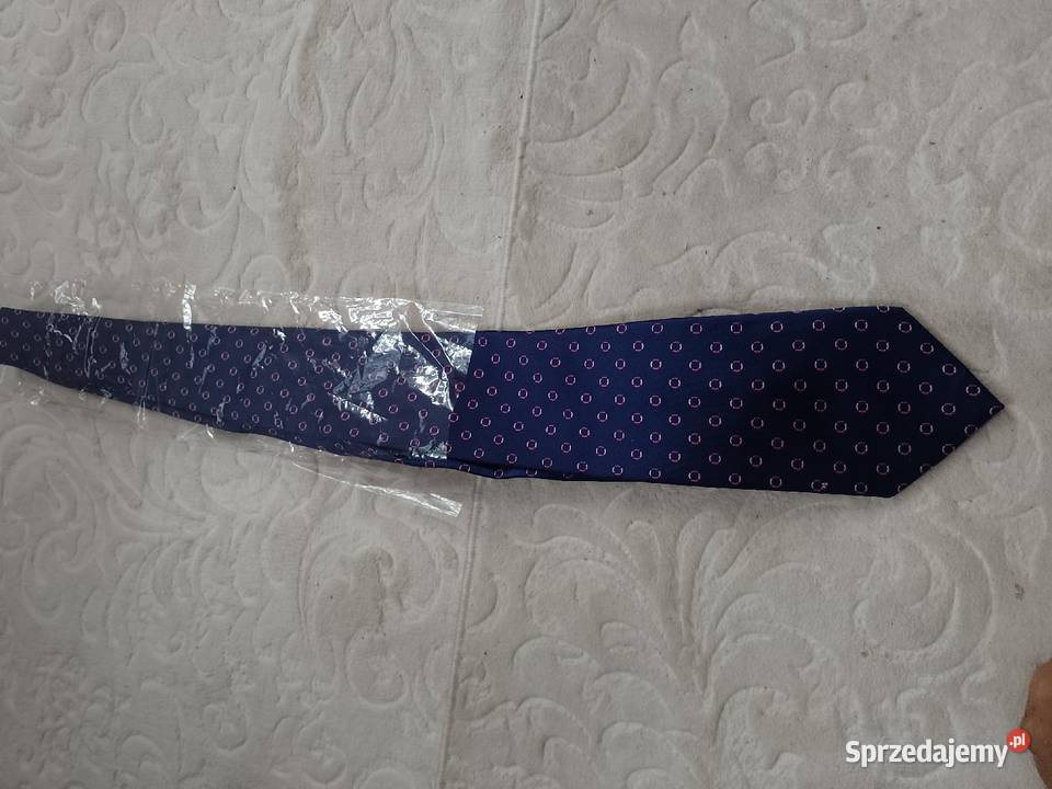 Granatowy krawat Jedwabny w różowe koła z Kraków